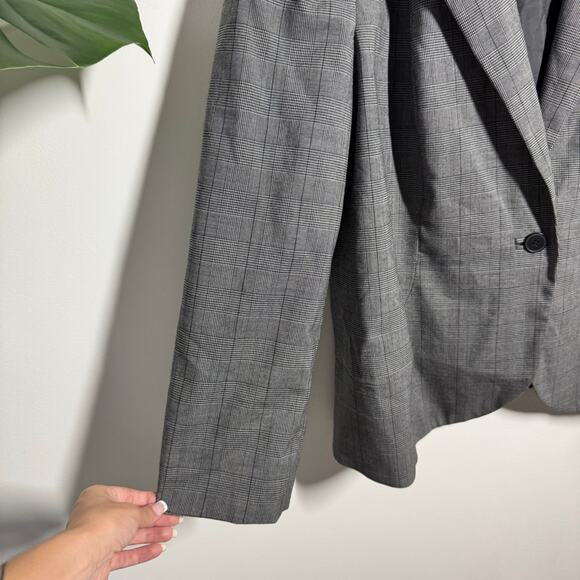 Oscar De La Renta Women 20W Single Button Grey Plaid Houndstooth Blazer Plus - Picture 8 of 10